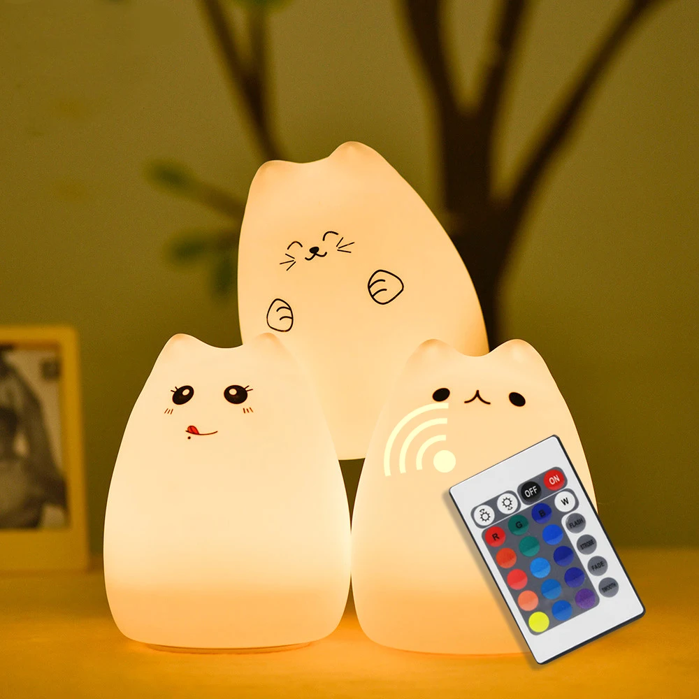 SuperNight Cat LED Night Light Touch Sensor Coloful USB Cartoon Silicone Table Lamp Bedroom Bedside Lamp for Children Kids Baby
