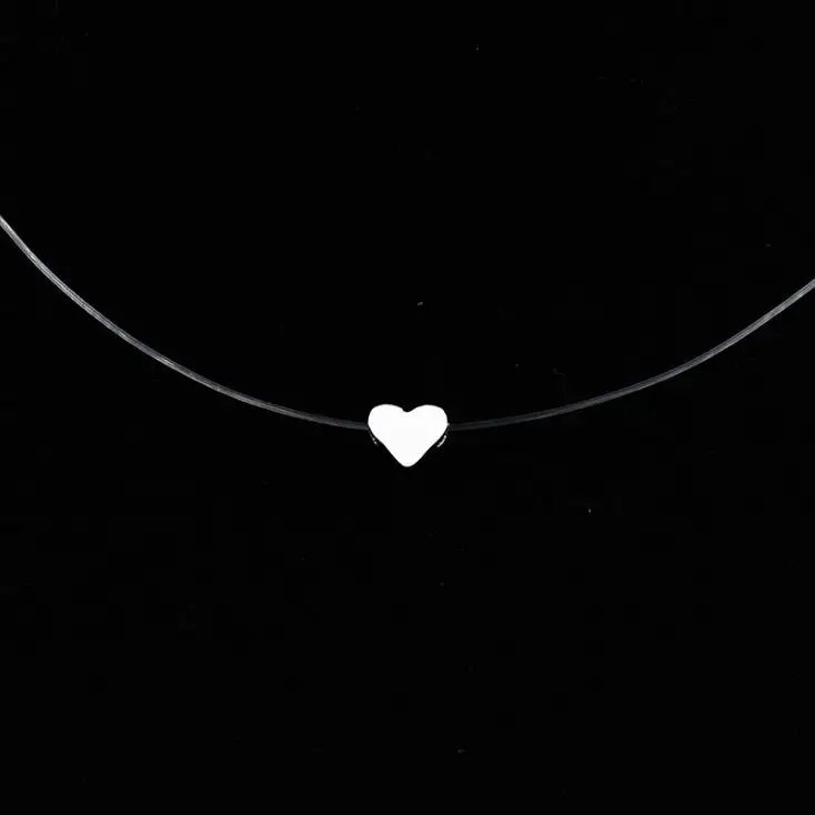 Новинка, модное квадратное ожерелье из искусственного жемчуга, циркония, циркония, невидимое прозрачное женское ожерелье с леской - Окраска металла: Heart