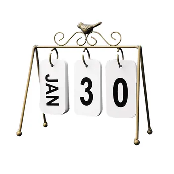 

Calendar Decoration Wrought Iron Bird Flip Page Calendar Decor Study Desk Table Calendar Home Ornament - Golden/Black