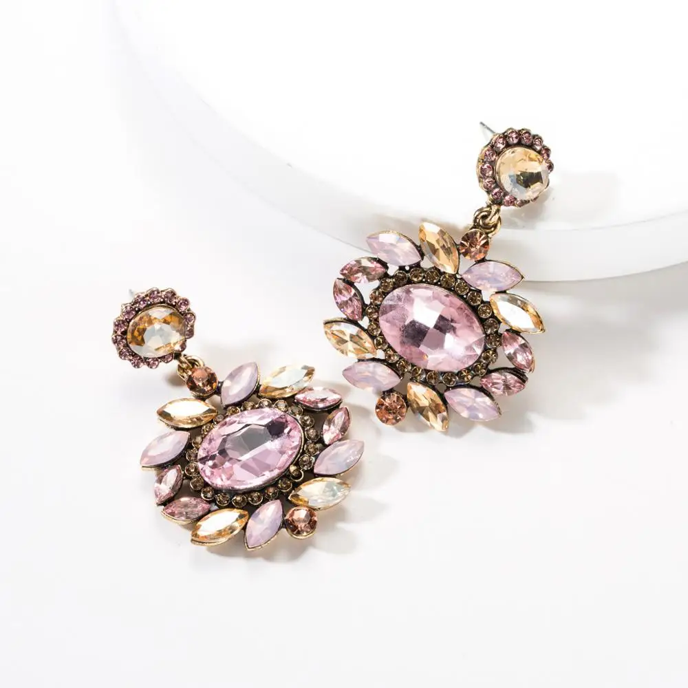 Pink 4 Женские висячие серьги KMVEXO, разноцветные кристальные серьги в форме капель - Окраска металла: Pink 4