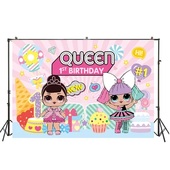 

HUAYI Children cartoon photography pictures 1st girl birthday party selfie background queen themed photo photography W-3781