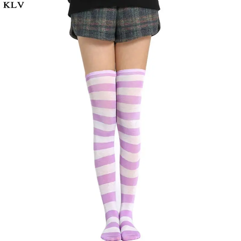 Для женщин девочек трикотажные Косплей Длинные полосы контрастных цветов выше колена бедра высокие чулки нарядное платье костюм на Хэллоуин - Цвет: 9