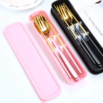 

Portable Travel Tableware 3IN1 304 Stainless Steel Cutlery Set Dinnerware Spoon Fork Chopsticks with Storage Box Office 2020 New