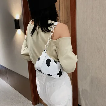 

Milk Cow Print Women Shoulder Underarm Bag Fashion Leather Handbag Clutch Purse Youth Ladies Simple Versatile Bag