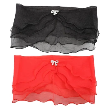 

AUAU-2 Pcs Wedding Bridal Organza Shrug Bolero Coat Tulle Wrap Shawl Party Cocktail - Red & Black