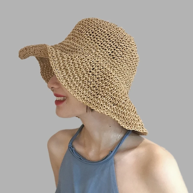 Simple Girl Raffia Sun Hat Wide Brim Floppy Summer Hats For Women Beach  Panama Straw Dome Bucket Hat Femme Shade - AliExpress