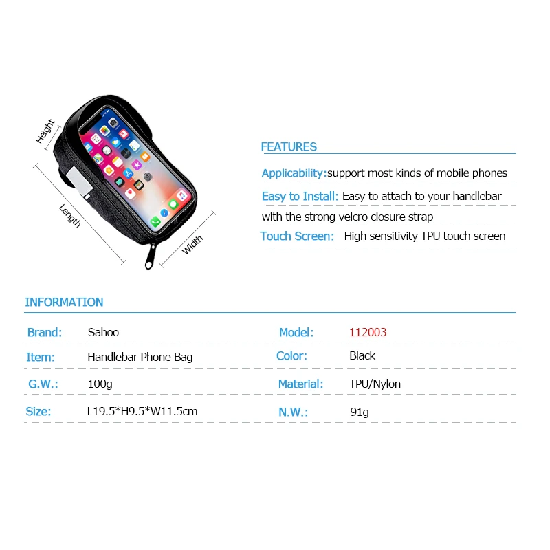 Top Sahoo 112003 Cycling Bicycle Bike Head Tube Handlebar Cell Mobile Phone Bag Case Holder Case Pannier Carrier For  6.5in Phone 1