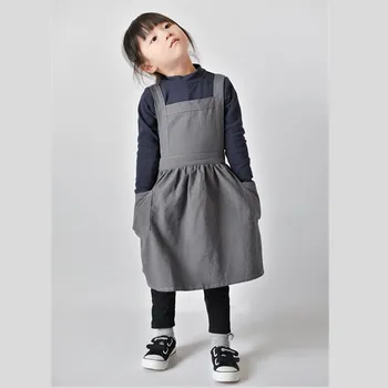 

Nordic Pure Cotton Linen Children Apron Multiple Use Gown Kitchen Baking Pottery Handwork Painting Fashion Cute Kindergarten Bib