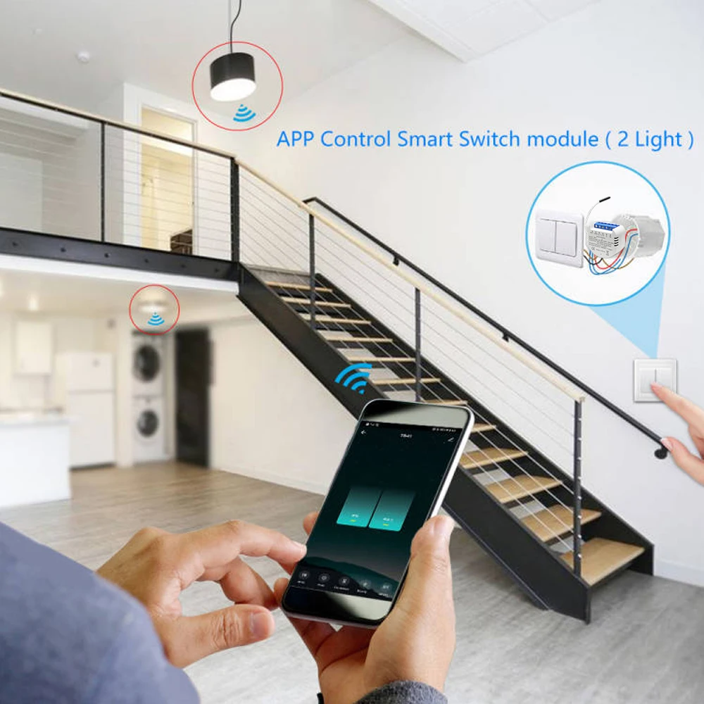 Tuya Smart Life Wifi 2 Gang 2 Way Light Switch Module DIY Breaker Power Monitor App Remote Control Works With Alexa Google Home