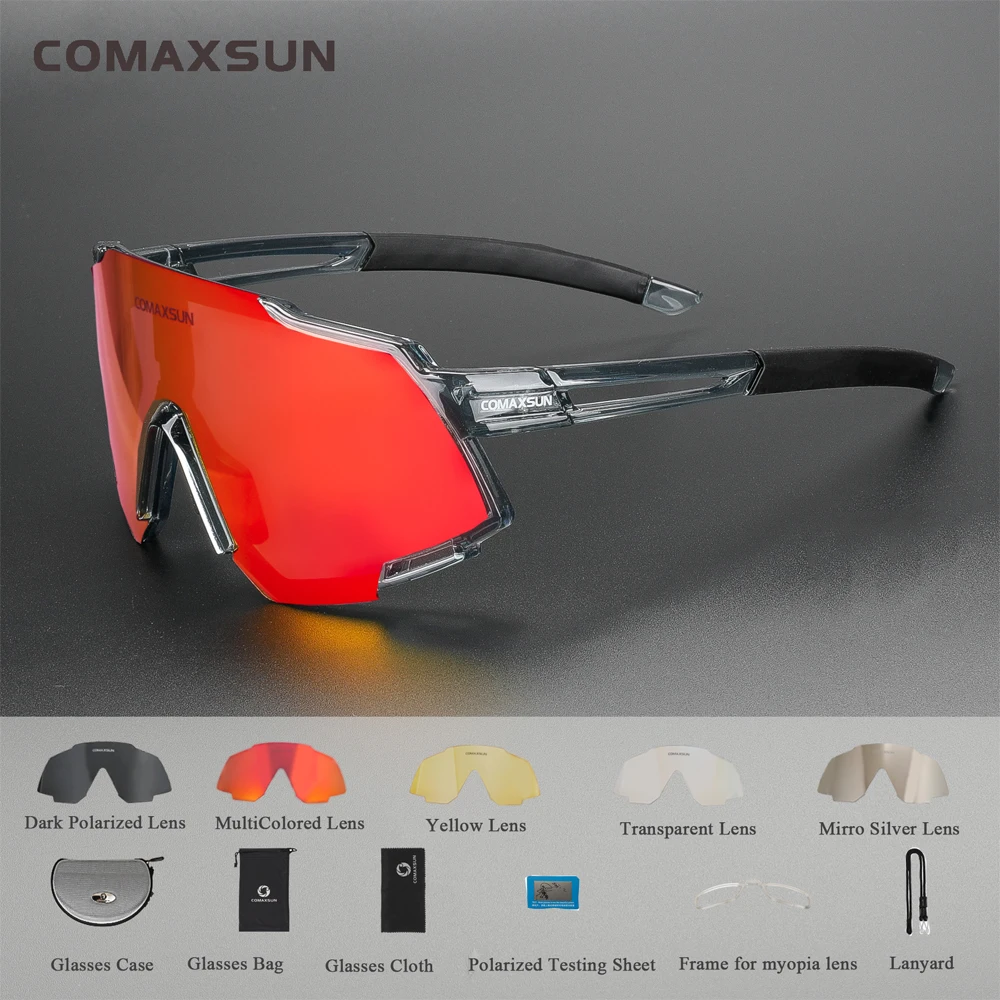 Comaxsun, Профессиональные поляризованные велосипедные очки, MTB, для шоссейного велосипеда, очки для спорта на открытом воздухе, велосипедные солнцезащитные очки, UV 400, с 5 линзами TR90