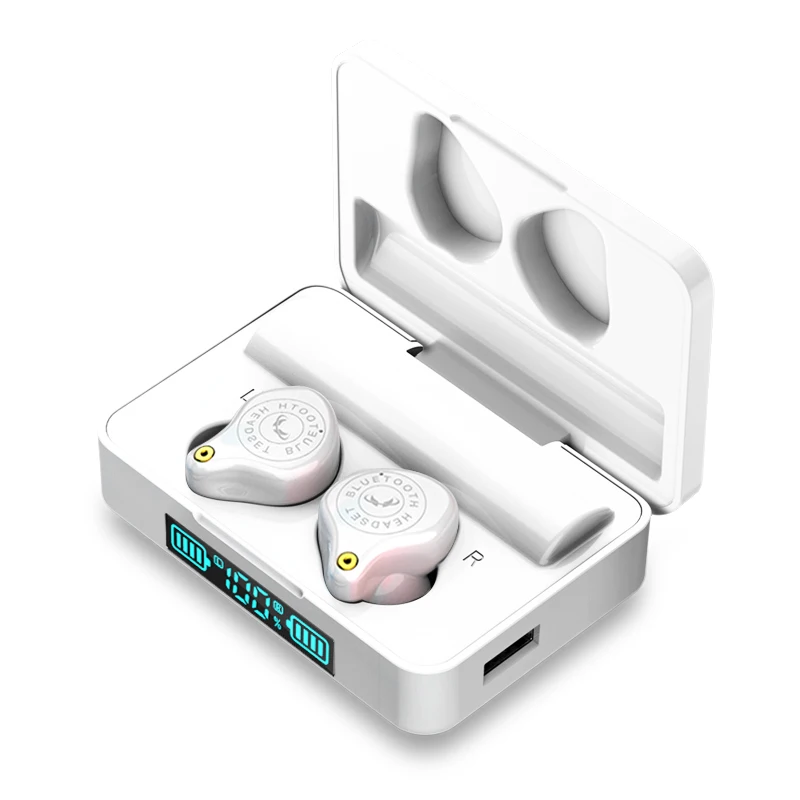 Светодиодный дисплей питания V5.0 bluetooth наушники мини TWS беспроводные наушники 9D стерео HiFi наушники с 3600 мАч банк питания для телефонов - Color: White