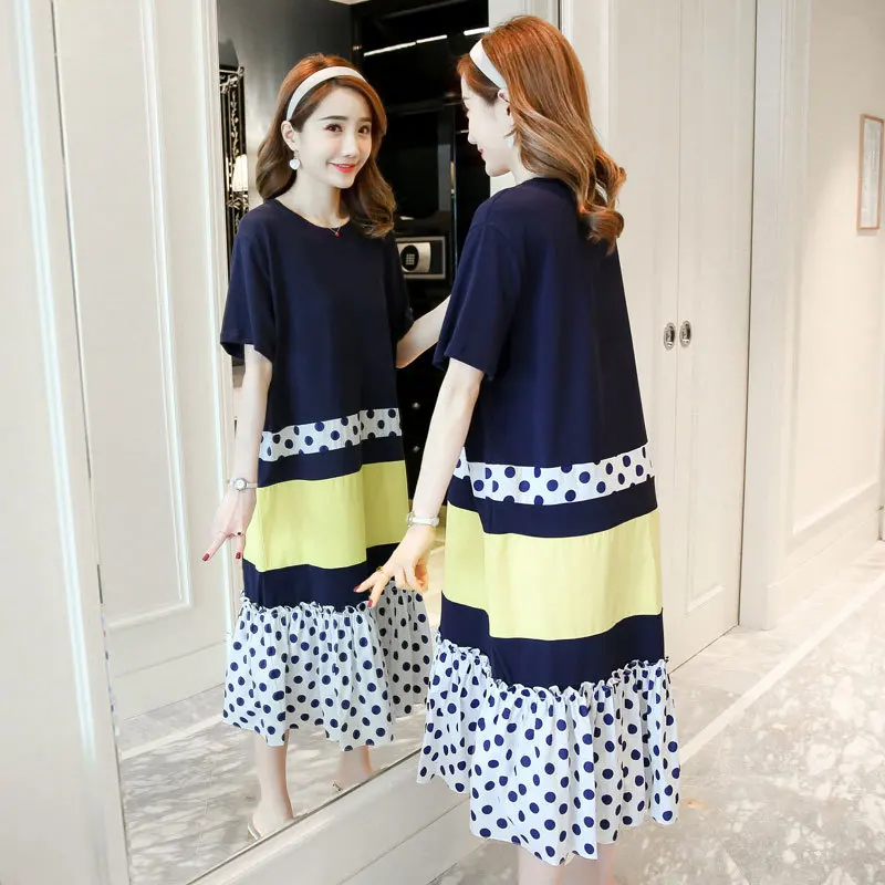 Одежда для беременных летние новинки корейское платье большого размера с коротким рукавом для беременных женщин