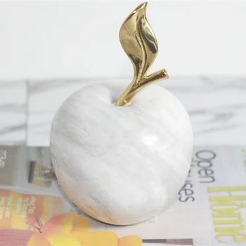 

Modern Marble Ornament With Gold Brass Leaf Home Crafts Room Decor Objects Office Fruit Figurines Shelf Decor Accessories Gift