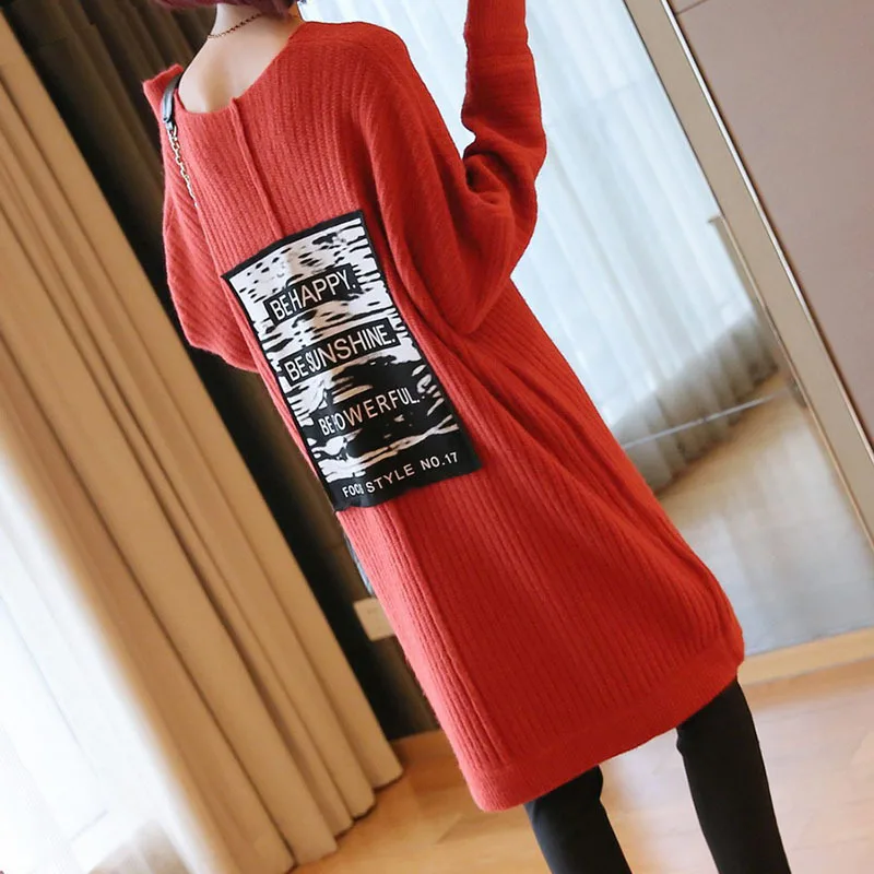 

2019 female new autumn and winter berif Korean style long dress with V-neck loose sweater