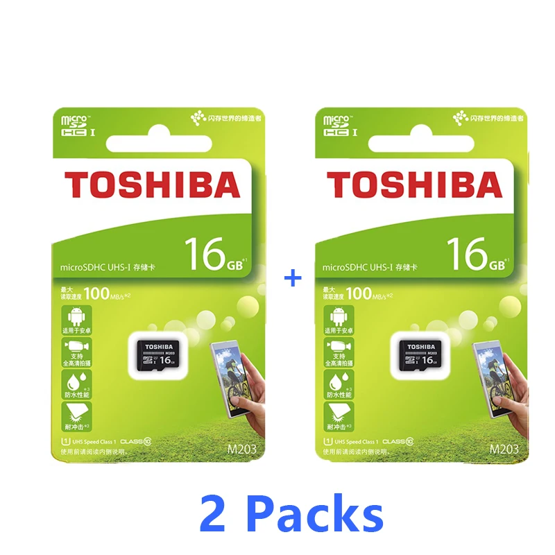 Карта памяти TOSHIBA, 128 ГБ, 64 ГБ, 256 ГБ, SDXC, MicroSD карта, SDHC-I, 32 ГБ, 16 ГБ, U1, класс 10, для мобильного телефона, планшета, дрона, рекордер вождения - Емкость: 2  packs 16GB