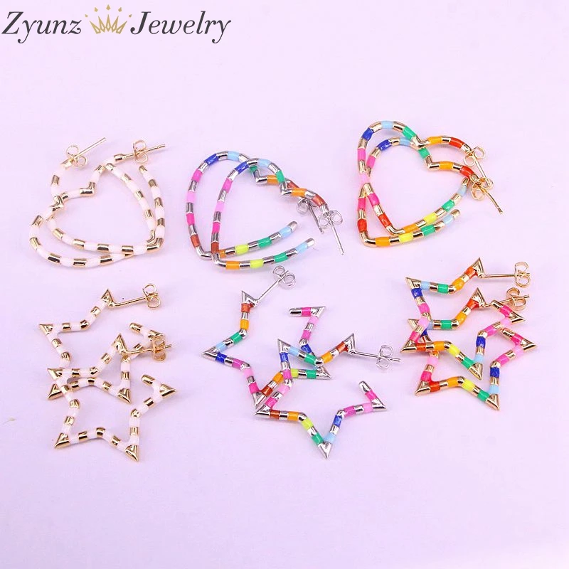 5 пар, Радужный цвет милые эмалированные сердца/звезды серьги-гвоздики модные Очаровательные золотые/серебряные ювелирные изделия для женщин