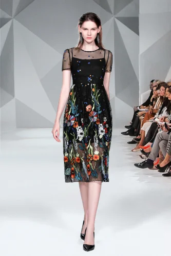 Летние женские дизайнерские сетчатые платья радиобрелок рукав пэчворк полый Тонкий элегантное платье Sukienki Vestidos - Цвет: Black
