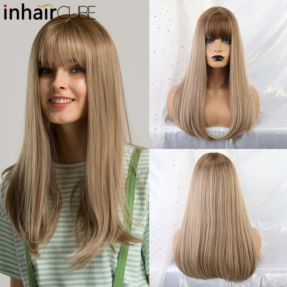 Inhaircube 20 Ombre Synthetic Womens Wigs Long Straight Light
