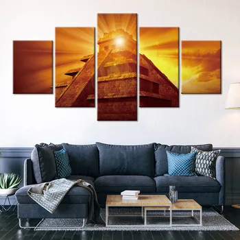 

5 Panel Modular Pictures Home Decoration Wall Art Canvas Mayan Mystery Pyramid Poster Decor Printed Photo Painting
