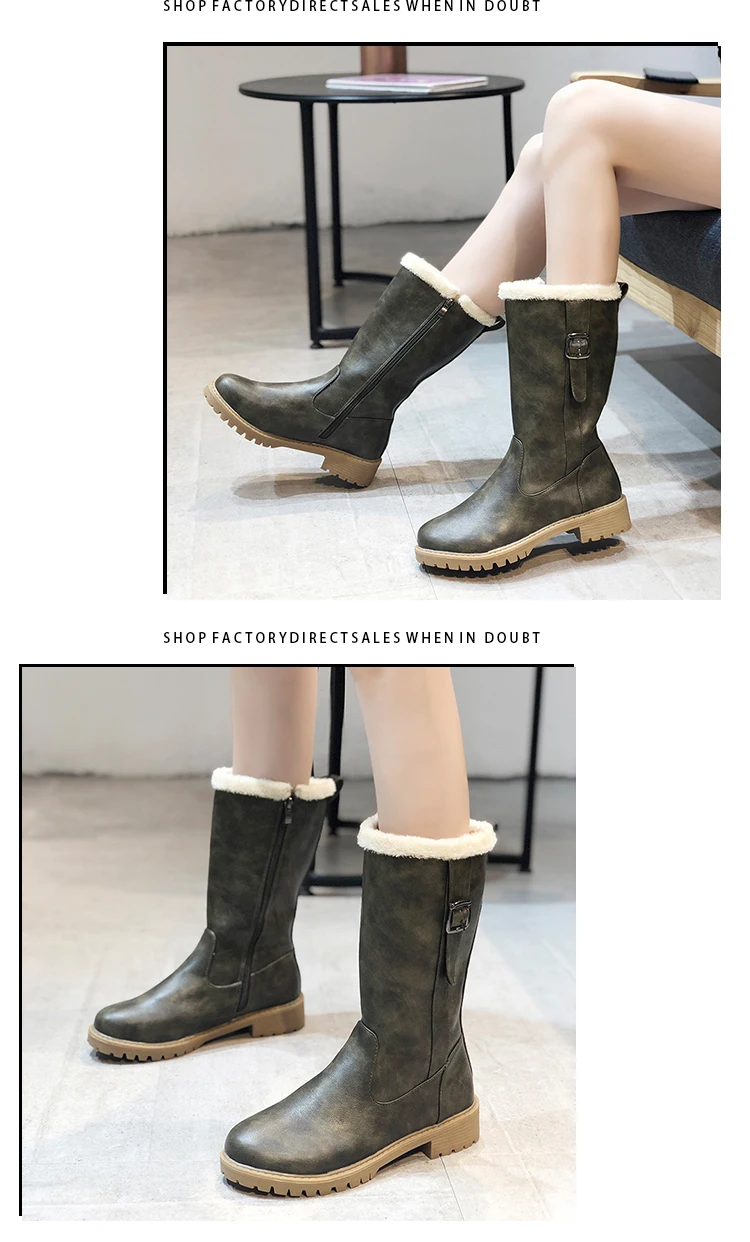 Winter New Fur Thigh High Boots Plus Plush Keep Warm Black Soft PU Leather Snow Boots Chunky Heel Riding Boots