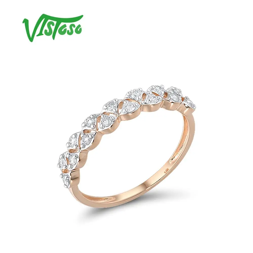 

VISTOSO Genuine 14K 585 Rose Gold Ring For Women Glamorous Sparkling Diamond Promise Engagement Anniversary Gift Fine Jewelry