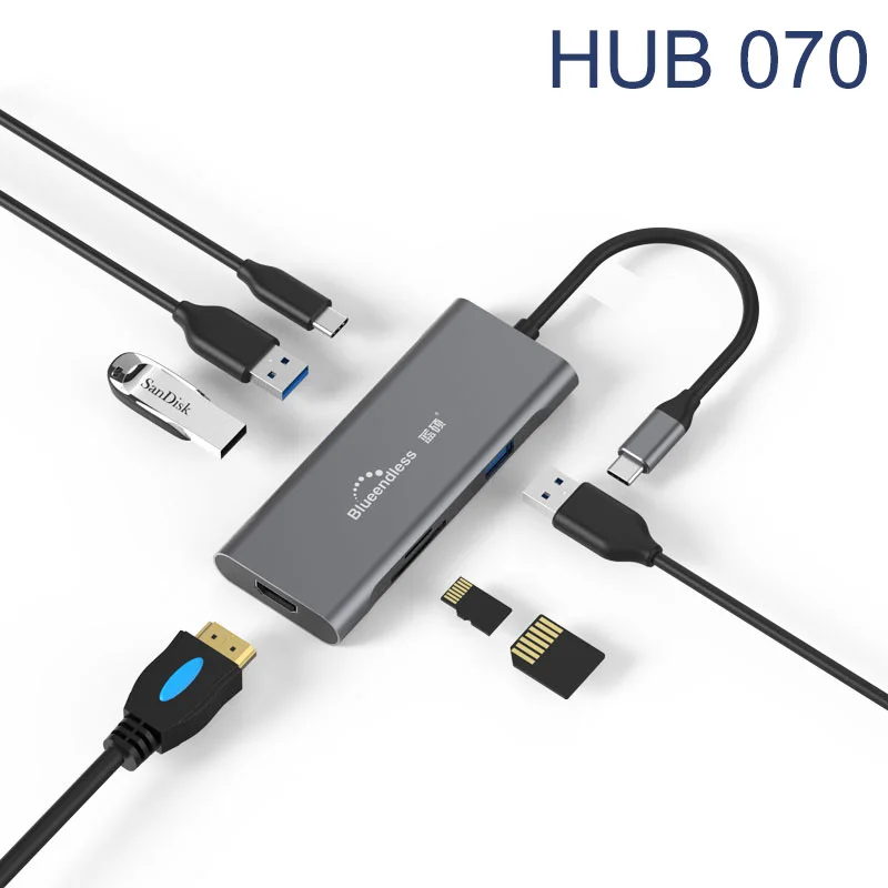 Мульти USB C концентратор USB 3,0 USB3.1 HDMI 4 K/SD/TF кард-ридер/PDcharging/VGA Аудио/RJ45 адаптер для MacBook Pro type c - Цвет: HUB 070