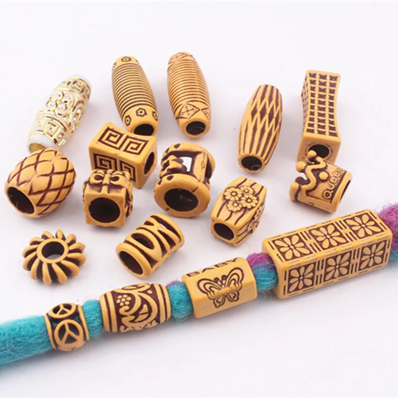 10 pcs/set Hair Jewelry Braid Rings Decoration Pendants Dreadlocks Beads Cuffs Rings Imitation Wood Plastic Beading Accessories