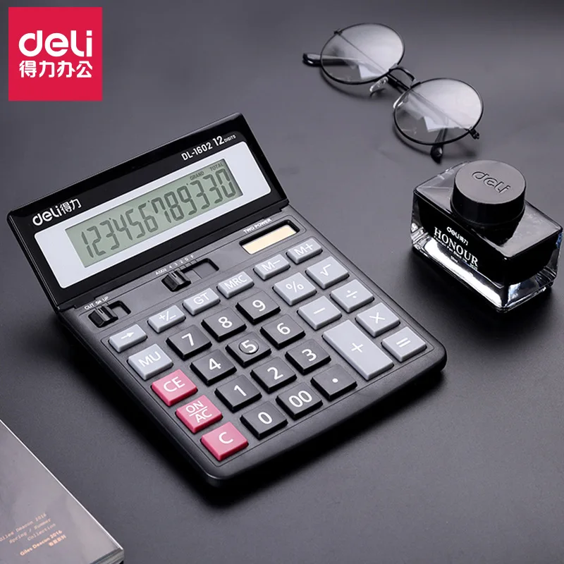 

Adjustable Screen Angle Dual Power Financial Calculator 12 Digits Large Screen Memory Storage Desktop Computer Black Calculadora