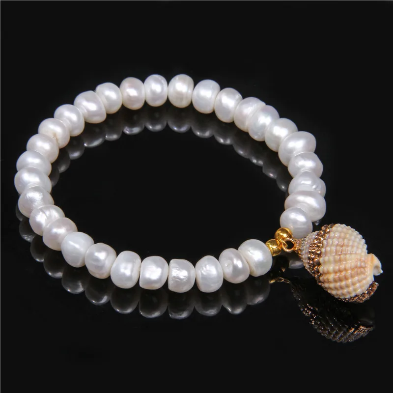 Boho Shell& пресноводный жемчуг браслет Seashell Cowry Shell Conch браслет для женщин ювелирные изделия мала-йога пляж