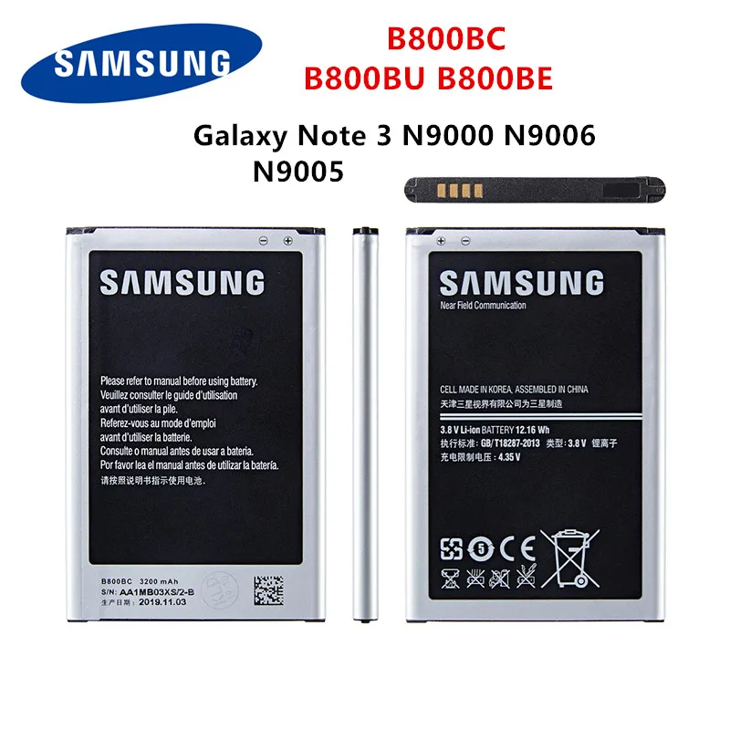 Оригинальный аккумулятор SAMSUNG B800BC B800BU B800BE 3200 мАч для Samsung Galaxy Note 3 N900 N9002 N9005 N9006 N9008