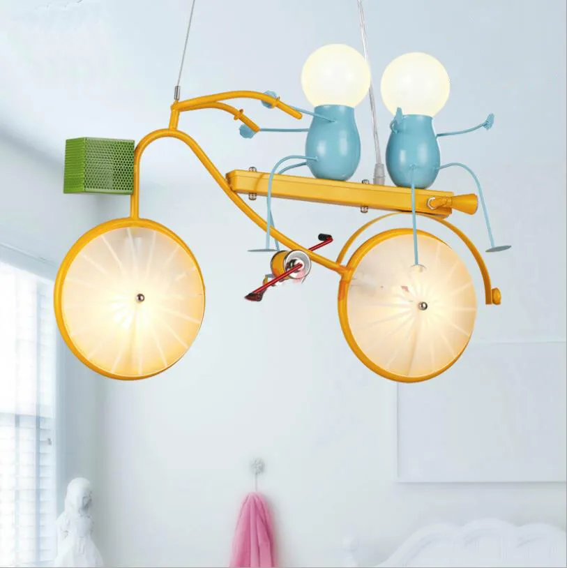 Детская комната мультфильм велосипед кованого железа люстра Милая спальня LED