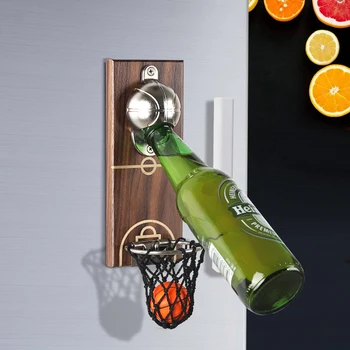 

Creative Basketball Shot Bottle Opener With Pocket Wall Mounted Can Wine Beer Opener Magnet For Kitchen Gadget Bar Fridge Tools