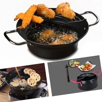 

16cm/20cm/24cm Fryer Pot Mini Deep Fry Pan Deep Cooking Pot with Drainer or Thermometer Potable Kitchen Cookware Utensils