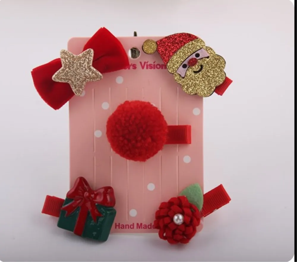 Santa Claus 5 шт., рождественские мини-заколки для волос для маленьких девочек, пластиковые заколки для волос, зажим, милый бант для волос, ленты, эксклюзивные рождественские аксессуары - Цвет: Santa Claus
