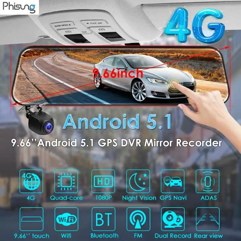 Phisung H58 4G Android 5,1 Автомобильный видеорегистратор Камера gps Nav Bluetooth Dashcam HD с двумя линзами зеркало заднего вида Dash Cam поддержка ADAS/LCWS/FVWS