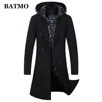 

BATMO 2019 new arrival winter high quality 75% wool thicked hooded trench coat men,men's wool jackets ,plus-size M-3XL,NZ9827