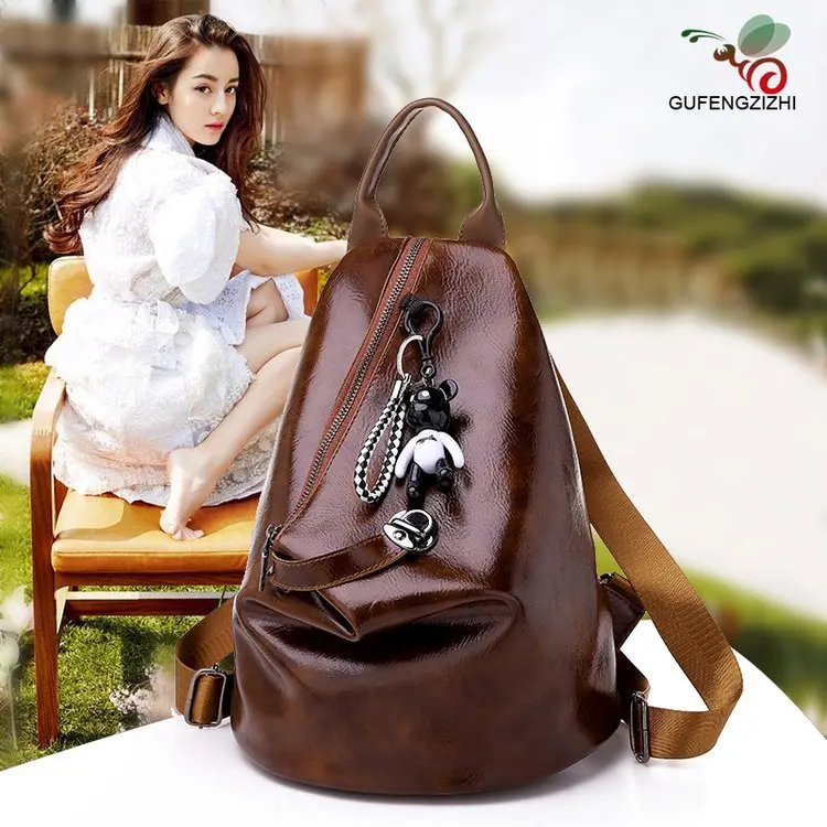 Корейский стиль, простой стиль, мягкий Pu Рюкзак однотонный, двойная Вертикальная Молния, Повседневный, ретро, маленький, двойной