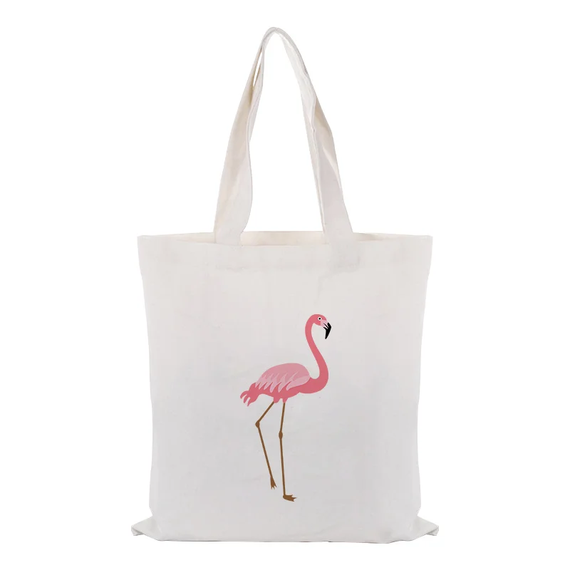 

flamingo tote bag canvas text DIY handbag print customized printing logo daily use foldable shopping bag Reusable
