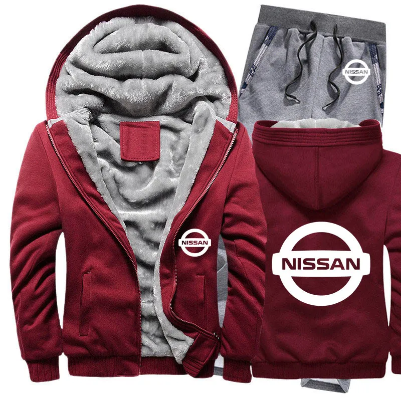 Зимняя мужская толстовка с капюшоном Nissan Car Logo, мужские толстовки с капюшоном, костюм толстый теплый флис, хлопковый спортивный костюм на молнии, мужская куртка+ штаны, комплекты из 2 предметов - Цвет: 815