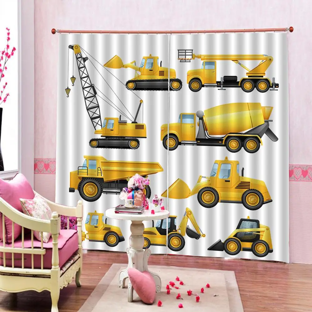 Занавес для детской комнаты любого размера желтые игрушечные машинки плотные