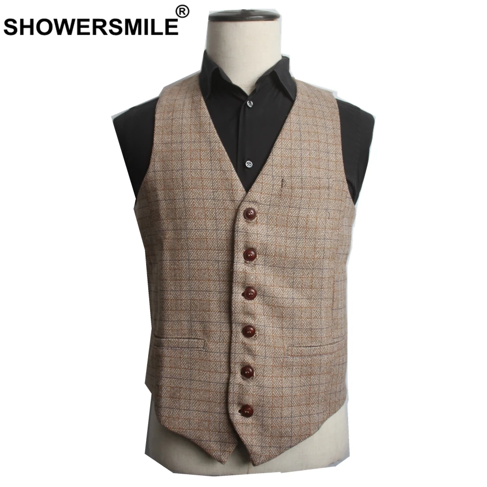 SHOWERSMILE осенний коричневый костюм жилет мужской шерстяной британский стиль