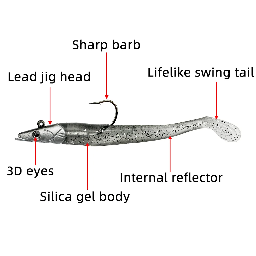 Luminous Silicone Sand Eel Fishing Lures With Hooks Bait Kit_voghion.com