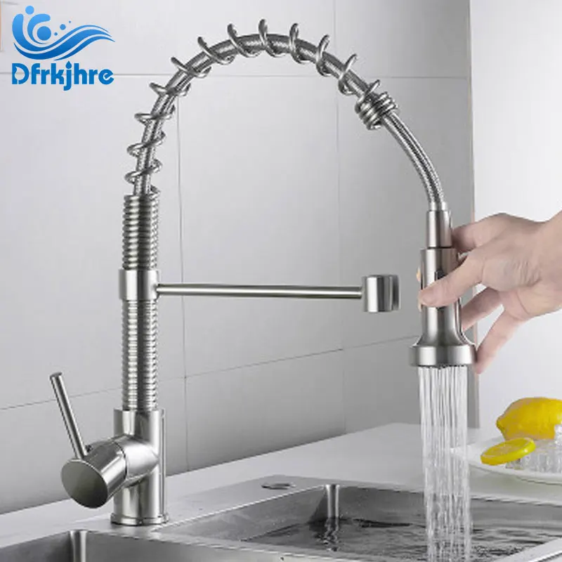 

Dfrkjhre Kitchen Faucet Spring Pull Down Brushed Revolving Faucet Sink Hot And Cold Water Faucet Outlet Mixer Tap 2 Ways Spout