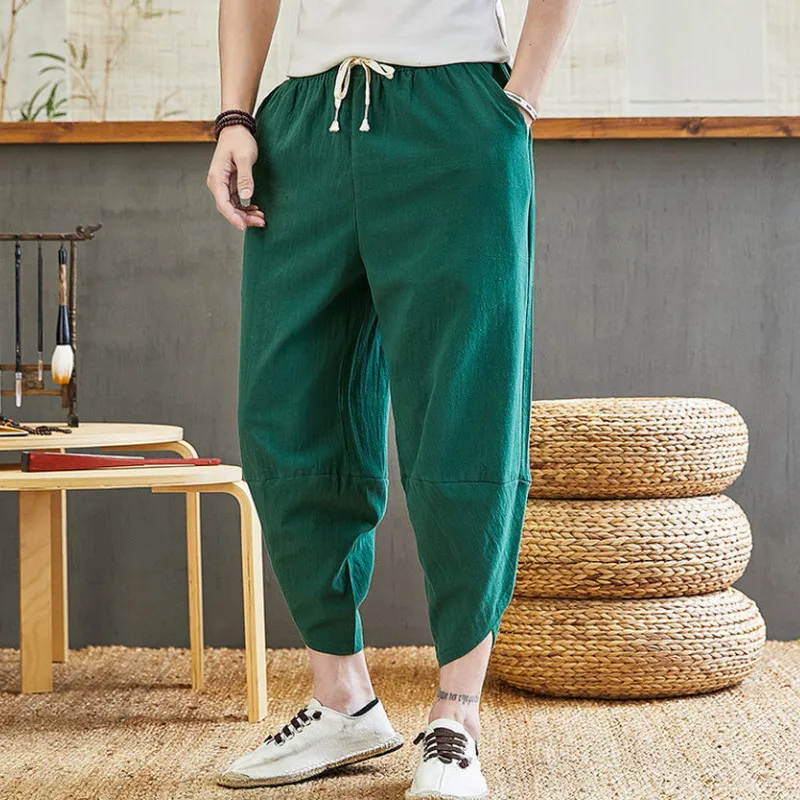 Summer Cotton Linen Shorts Men's  Casual Loose Fashion Sport Harun Seven Point Trousers Beach Shorts Large Size Breeches smart casual shorts