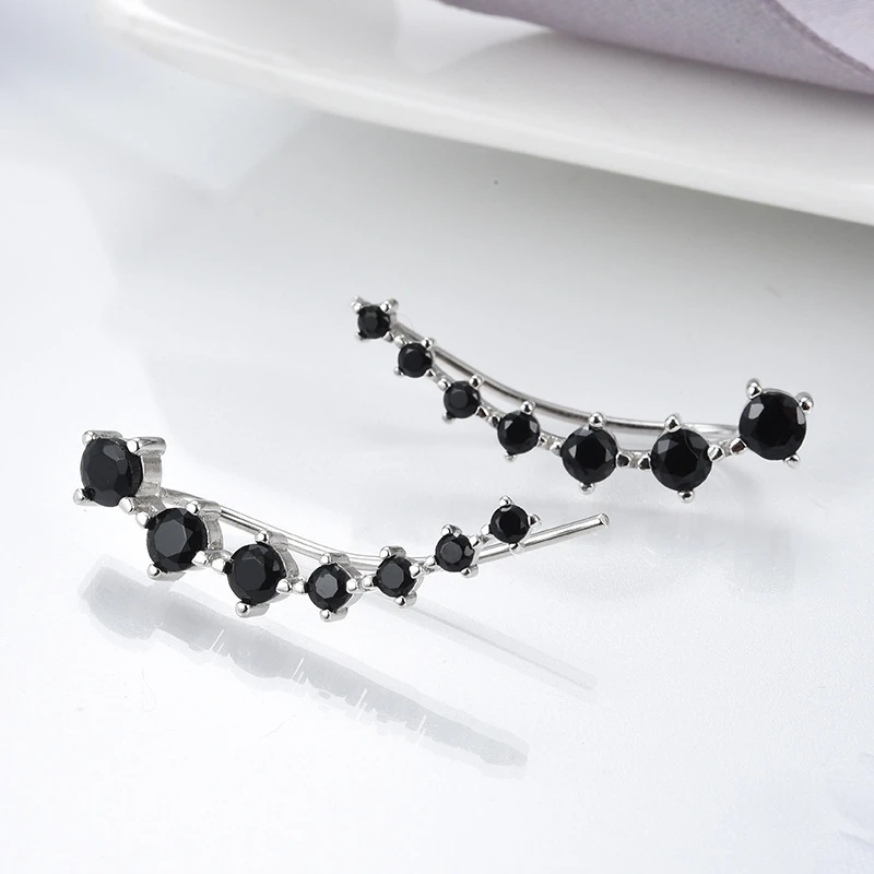 New Silver Color Jewelry Engagement Drop Earrings For Women Black Spinel Female Earring Gift I294