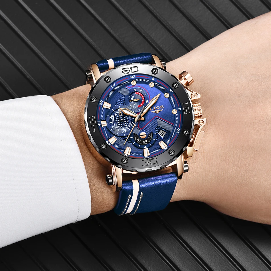 2022 LIGE New Mens Watches Luxury Large Dial Military Army Quartz Watch Fashion Casual Waterproof Wristwatch Business Watch Men