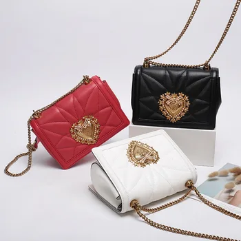 

2020 New Genuine Leather Women's Bag Chain Women's Shoulder Bag Women's Cross-Body Leather Small Square Bag