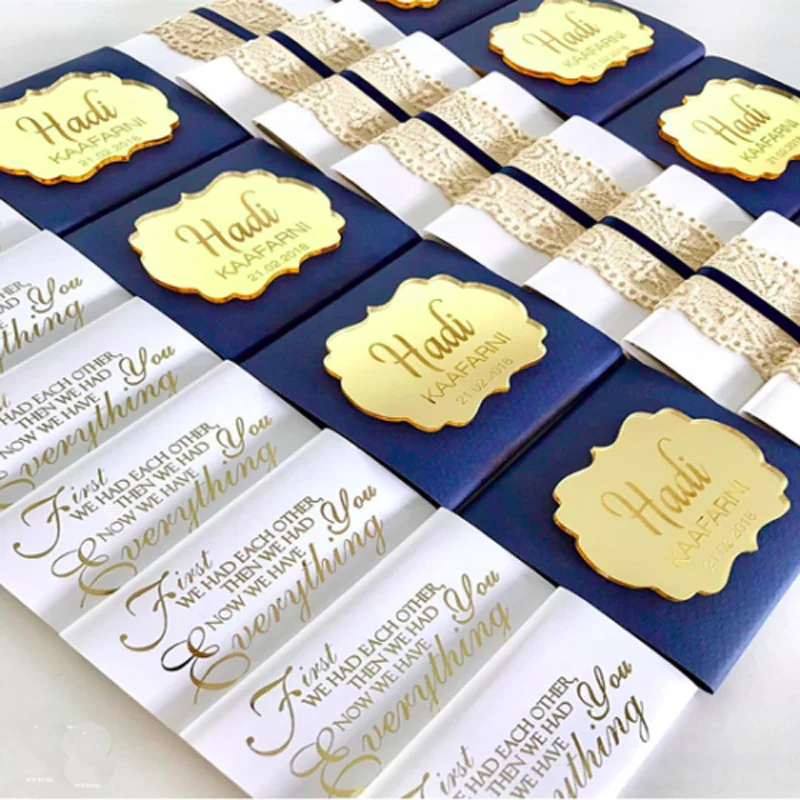 Индивидуальные золотые акриловые зеркальные этикетки, надписи имя знак, свадебные конфеты этикетки стаканчики для вечеринки, подарков