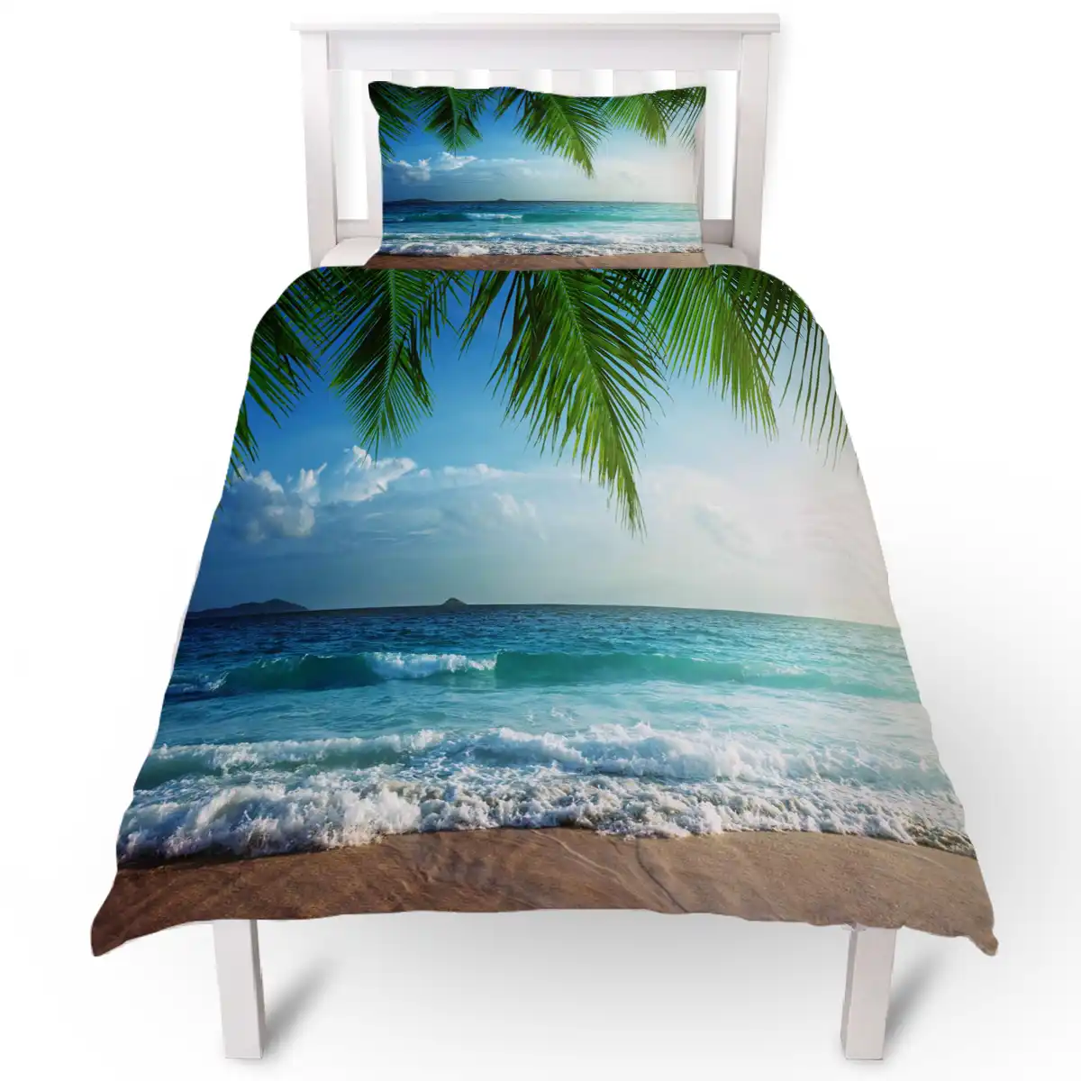 Tropical Beach Surf Sky Coconut Leaf Duvet Cover Pillow Case Quilt