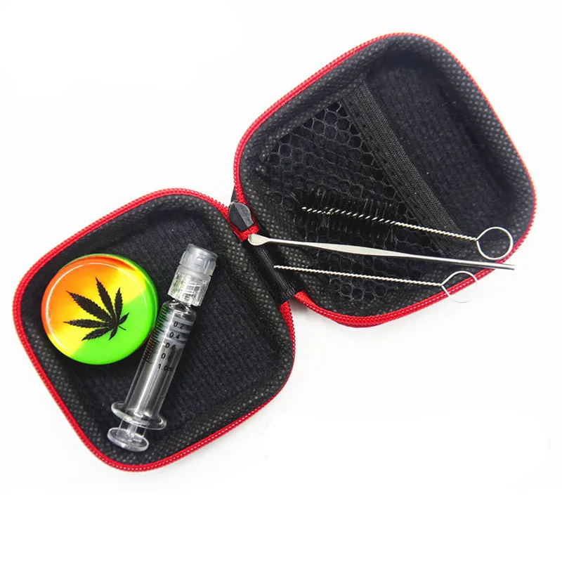 

Newest Vape Smoking Oil Wax Storege Boxes Dab Tool 4 in 1 Kit For CBD Thick Oil Dry Herb Wax Eliquid 1ml Glass Syringe Injector